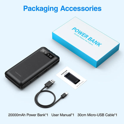 20000Mah Power Bank Portable Charger with Cables, USB Battery Pack for Iphone & Android Cell Phone